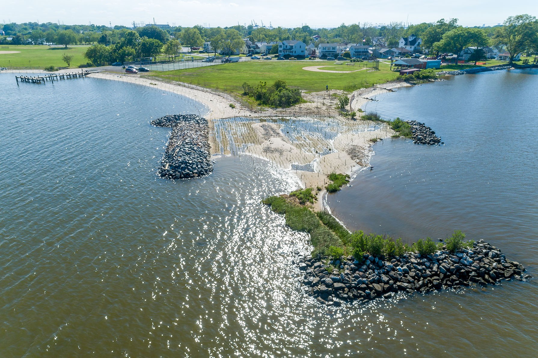 Drone Shot of Watersedge Park Shoreline Planting
